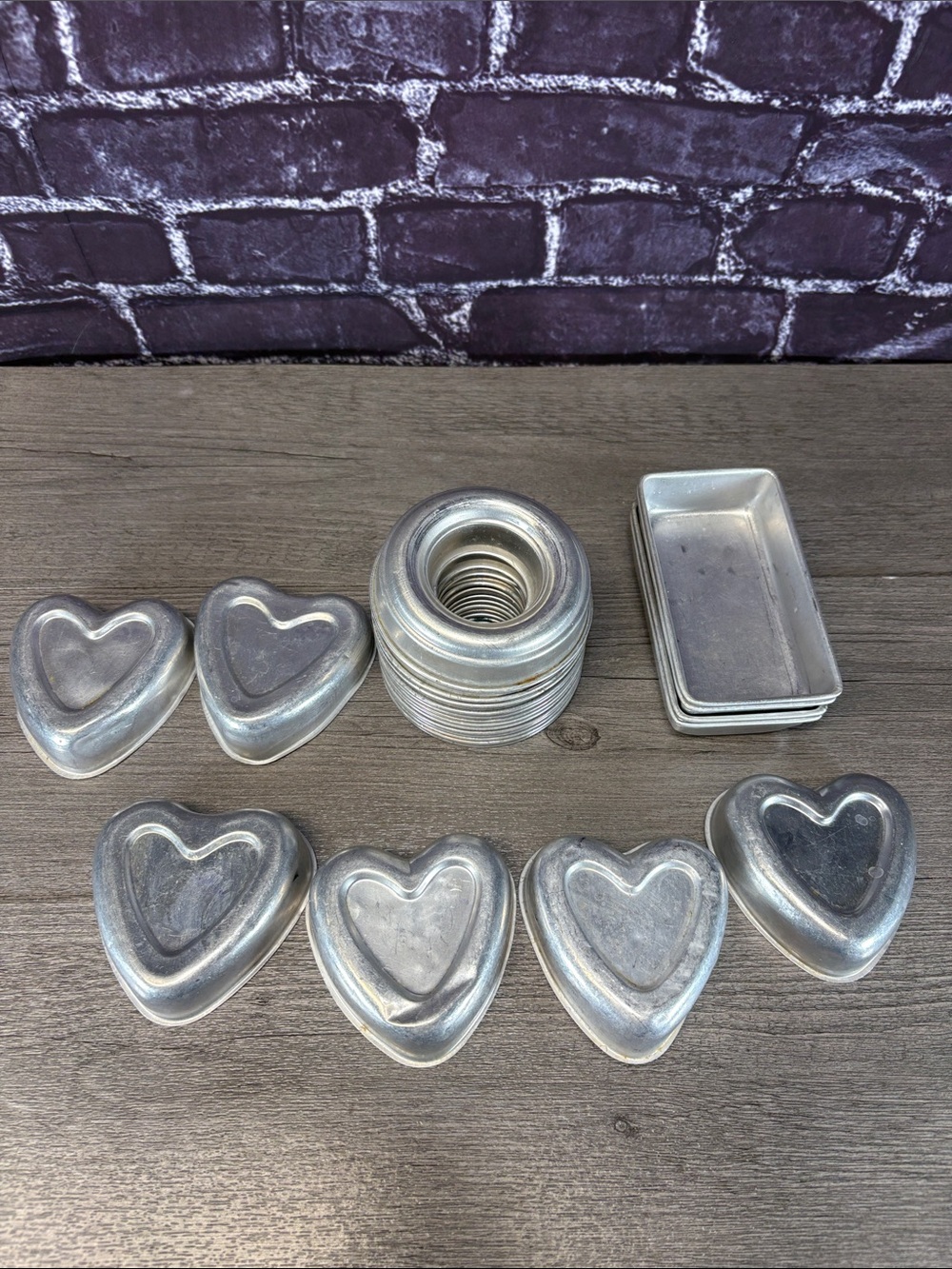Vintage Heart Donut and Rectangular Mini Baking or Jello Molds - Silver Aluminum